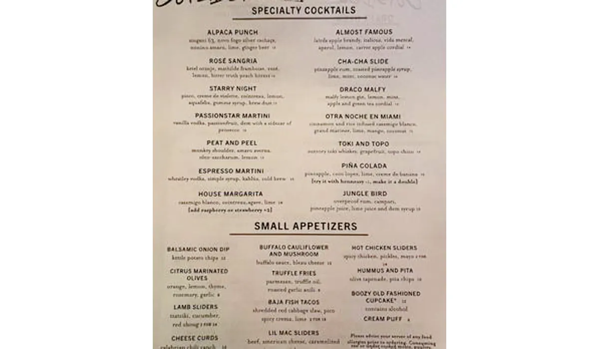The Outsider Restaurant Menu with Prices