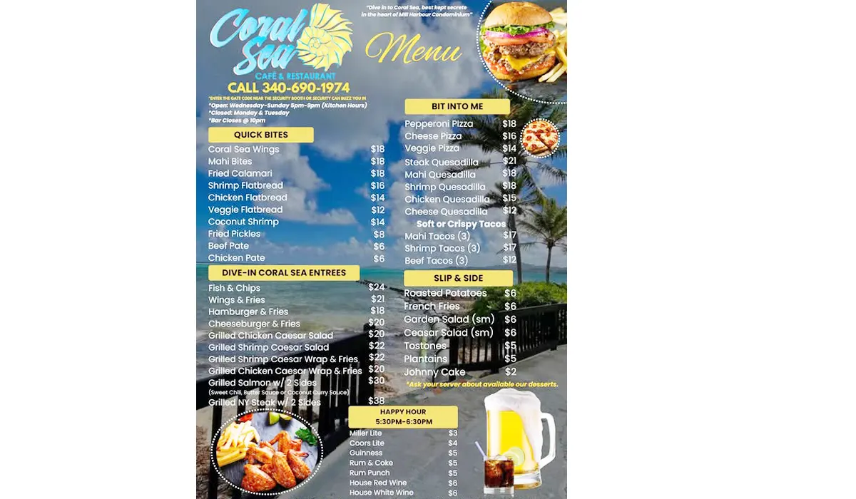 Coral Sea Resort Restaurant Menu with Prices