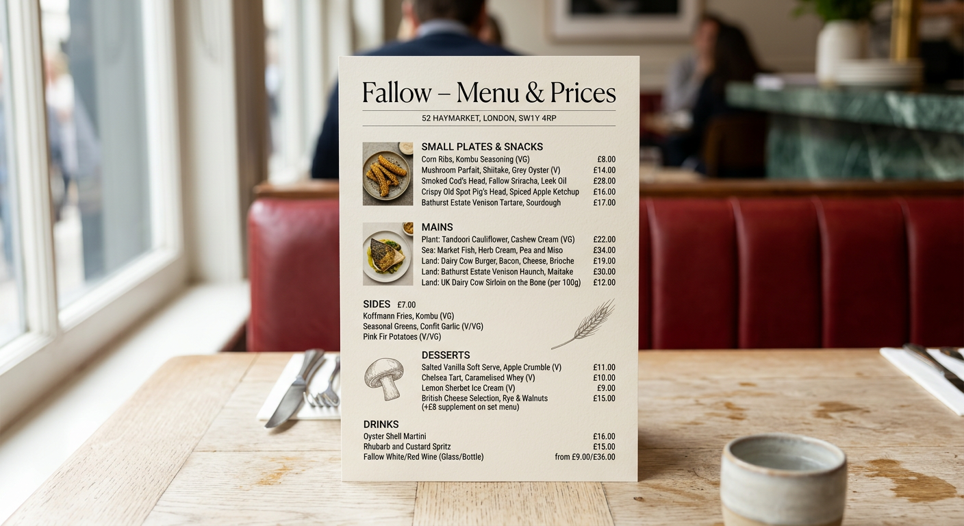 Fallow Restaurant Menu Prices London
