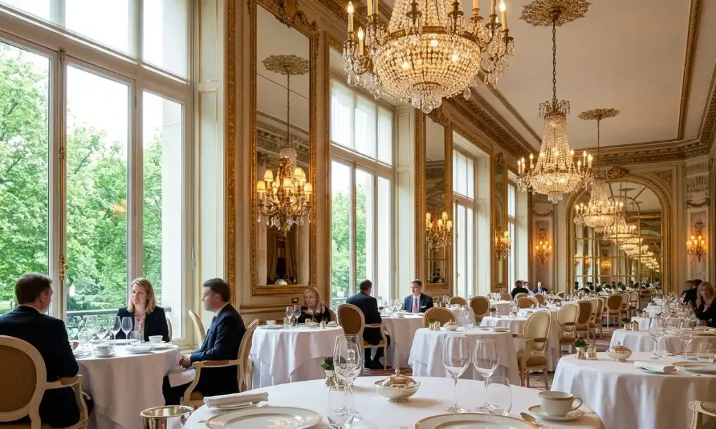 The Ritz Restaurant London opulent dining room with chandeliers