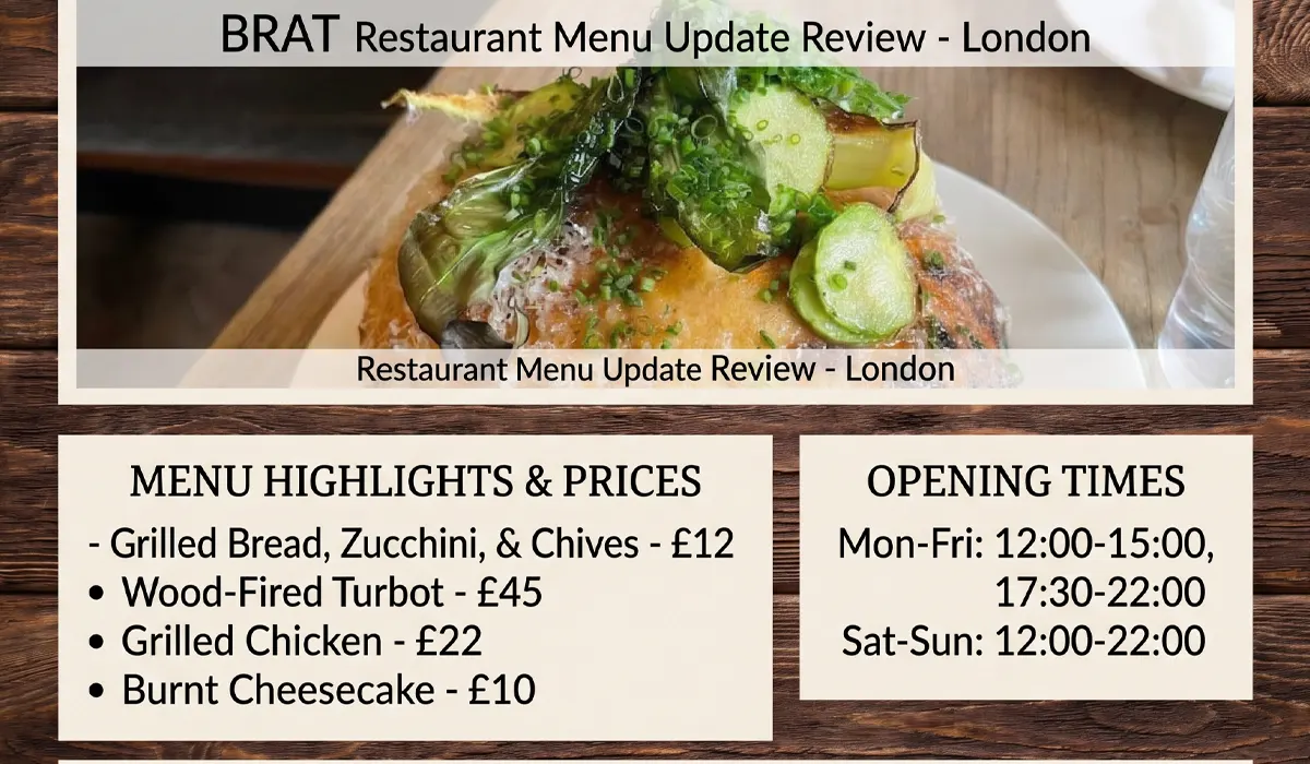 BRAT Restaurant Menu Update Review, Opening Times london with prices