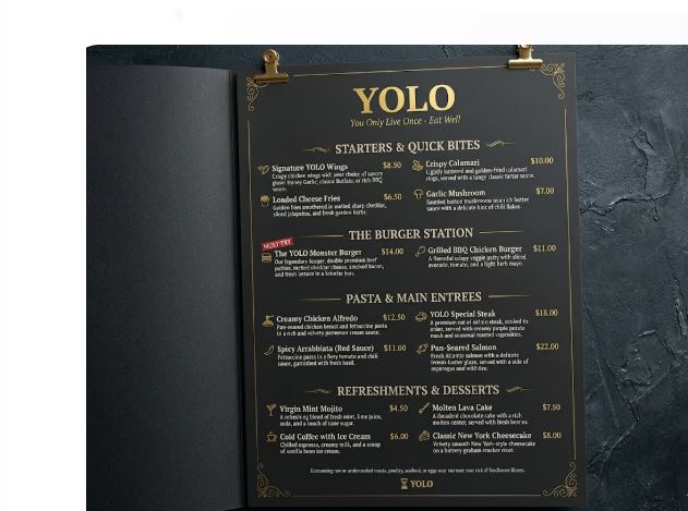 YOLO Restaurant Menu & Price List